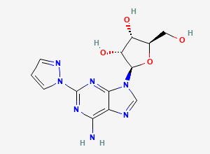 Two-dimensional chemical structure of 2-(1H-Pyrazol-1-yl)adenosine, CAS 1627202-38-3