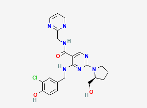 Two-dimensional chemical structure of (S)-2-(2-hydroxymethyl-1-pyrrolidinyl)-4-(3-chloro-4-hydroxybenzylamino)-5-[N-(2-pyrimidylmethyl)carbamoyl]pyrimidine