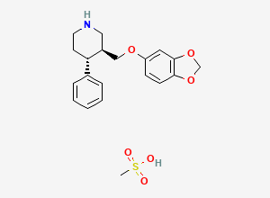 Two-dimensional chemical structure of (3S,4R)-3-(1,3-benzodioxol-5-yloxymethyl)-4-phenylpiperidine;methanesulfonic acid
