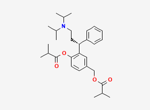 Two-dimensional chemical structure of Fesoterodine Impurity B /Fesoterodine O-Isobutyryl Impurity / O-Isobutyryl (R)-Fesoterodine / (R)-Fesoterodine Di-Isobutyryl Analog, CAS 1208313-13-6