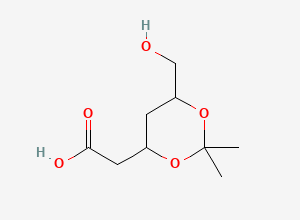 Two-dimensional chemical structure of 2-[6-(Hydroxymethyl)-2,2-dimethyl-1,3-dioxan-4-yl]acetic acid