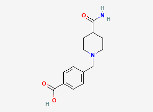 Two-dimensional chemical structure of 4-((4-Carbamoylpiperidin-1-yl)methyl)benzoic acid, CAS 938143-02-3