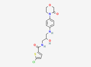 Two-dimensional chemical structure of 5-Chloro-N-(2-hydroxy-3-((4-(3-oxomorpholino)phenyl)amino)propyl)thiophene-2-carboxamide, CAS 482305-98-6