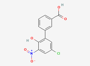 Two-dimensional chemical structure of 5'-Chloro-2'-hydroxy-3'-nitro[1,1'-biphenyl]-3-carboxylic acid, CAS 376592-58-4