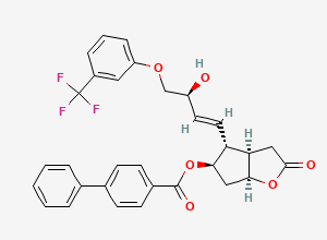 Two-dimensional chemical structure of (3AR,4R,5R,6aS)-4-((S,E)-3-hydroxy-4-(3-(trifluoromethyl)phenoxy)but-1-en-1-yl)-2-oxohexahydro-2H-cyclopenta[b]furan-5-yl [1,1'-biphenyl]-4-carboxylate