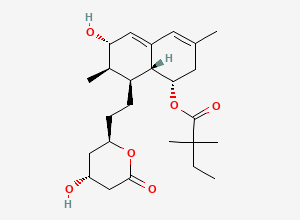 Two-dimensional chemical structure of (1S,6S,7R,8S,8aR)-6-Hydroxy-8-{2-[(2R,4R)-4-hydroxy-6-oxooxan-2-yl]ethyl}-3,7-dimethyl-1,2,6,7,8,8a-hexahydronaphthalen-1-yl 2,2-dimethylbutanoate, CAS 133645-46-2