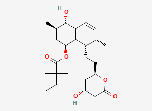 Two-dimensional chemical structure of (1S,3R,4S,7S,8S)-4-Hydroxy-8-{2-[(2R,4R)-4-hydroxy-6-oxooxan-2-yl]ethyl}-3,7-dimethyl-1,2,3,4,7,8-hexahydronaphthalen-1-yl 2,2-dimethylbutanoate