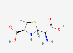 Two-dimensional chemical structure of (2R,4S)-2-((R)-amino(carboxy)methyl)-5,5-dimethylthiazolidine-4-carboxylic acid, CAS 37727-80-3