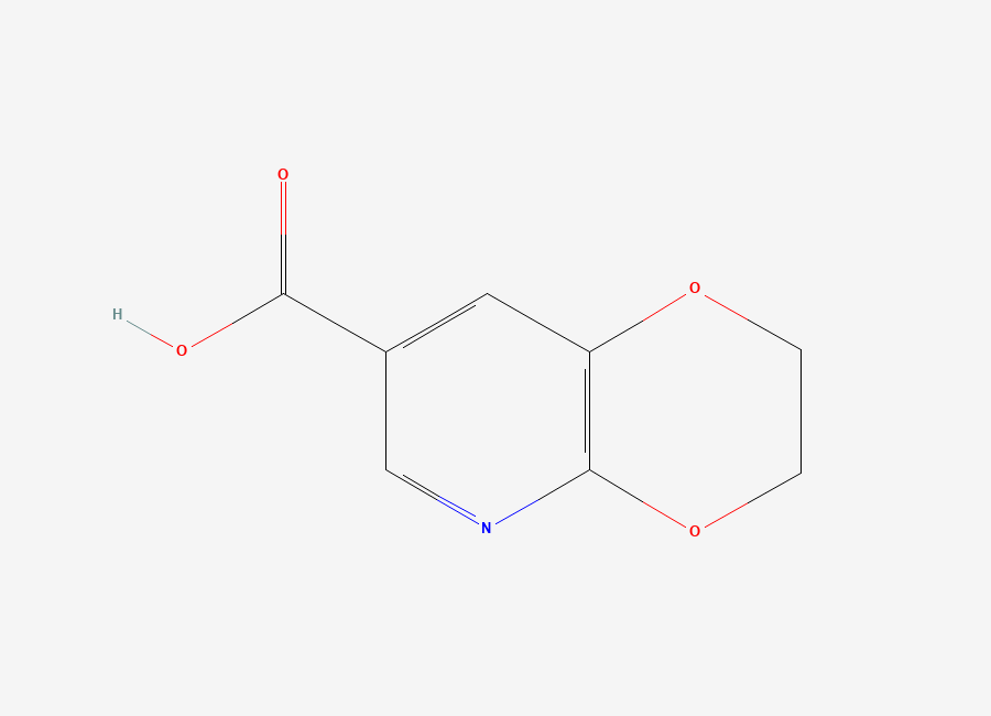 Two-dimensional chemical structure of 2,3-Dihydro-(1,4)dioxino(2,3-b)pyridine-7-carboxylic acid