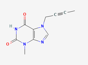 Two-dimensional chemical structure of 7-(But-2-yn-1-yl)-3-methyl-3,7-dihydro-1H-purine-2,6-dione, CAS 586408-08-4