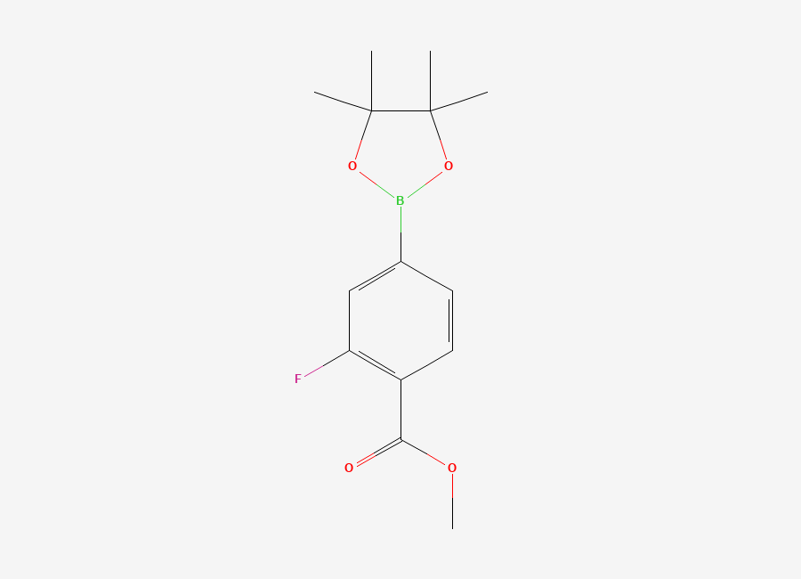 Two-dimensional chemical structure of 3-Fluoro-4-methoxycarbonylphenylboronic acid, pinacol ester