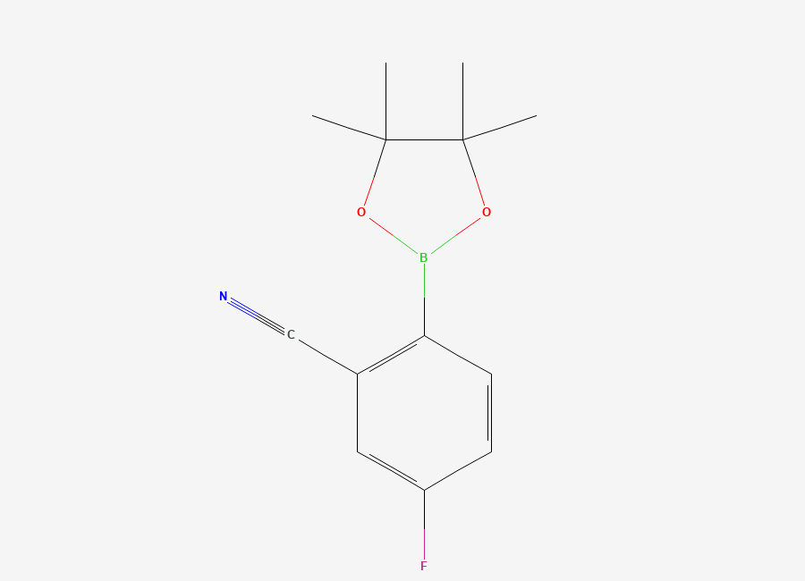 Two-dimensional chemical structure of 5-Fluoro-2-(tetramethyl-1,3,2-dioxaborolan-2-yl)benzonitrile