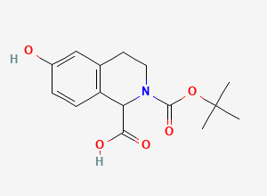 Two-dimensional chemical structure of 2-(tert-Butoxycarbonyl)-6-hydroxy-1,2,3,4-tetrahydroisoquinoline-1-carboxylic acid