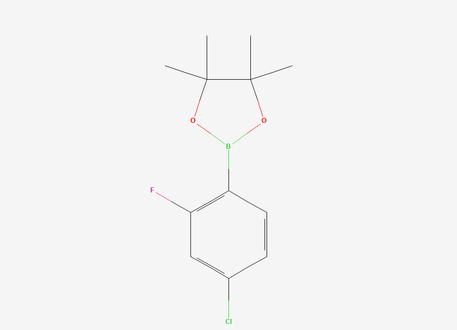 Two-dimensional chemical structure of 2-(4-Chloro-2-fluorophenyl)-4,4,5,5-tetramethyl-1,3,2-dioxaborolane