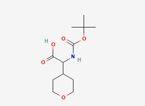 Two-dimensional chemical structure of 2-(((Tert-butoxy)carbonyl)amino)-2-(oxan-4-yl)acetic acid