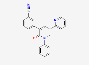 Two-dimensional chemical structure of 3-(6'-Oxo-1'-phenyl-1',6'-dihydro-[2,3'-bipyridin]-5'-yl)benzonitrile, CAS 380918-53-6