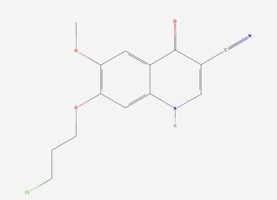 Two-dimensional chemical structure of 7-(3-Chloropropoxy)-4-hydroxy-6-methoxyquinoline-3-carbonitrile