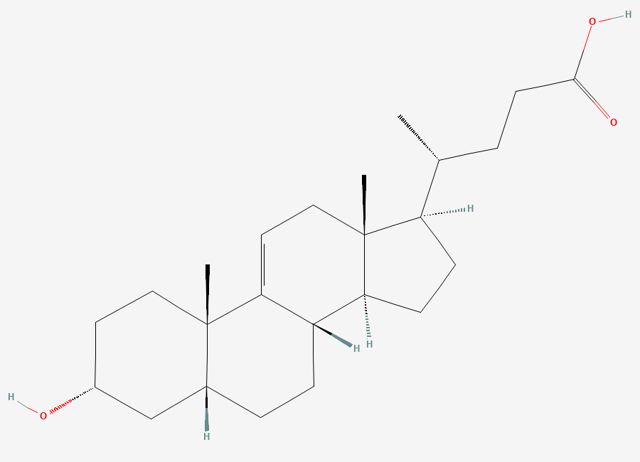 Two-dimensional chemical structure of 3alpha-Hydroxy-5beta-chol-9(11)-en-24-oic Acid