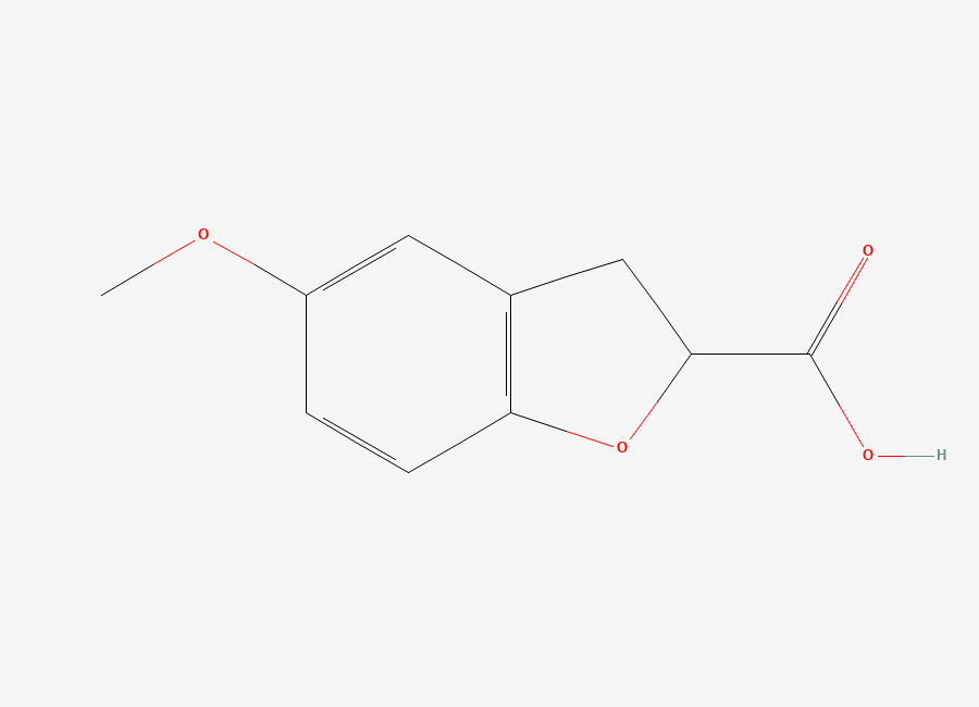 Two-dimensional chemical structure of 5-Methoxy-2,3-dihydrobenzofuran-2-carboxylic acid