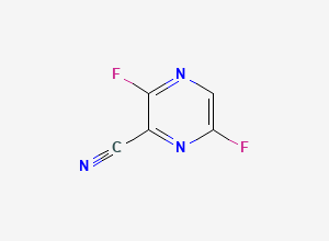 Two-dimensional chemical structure of 3,6-difluoropyrazine-2-carbonitrile, CAS 356783-28-3