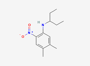 Two-dimensional chemical structure of Benzenamine, N-(1-ethylpropyl)-4, 5-dimethyl-2-nitro, CAS 56038-88-1