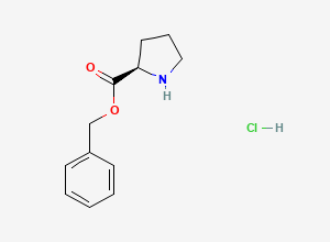 Two-dimensional chemical structure of benzyl (2R)-pyrrolidine-2-carboxylate hydrochloride