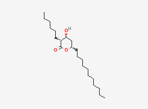 Two-dimensional chemical structure of (3R,4R,6S)-3-hexyl-4-hydroxy-6-undecyloxan-2-one