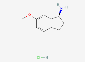 Two-dimensional chemical structure of (S)-6-Methoxy-2,3-dihydro-1H-inden-1-amine hydrochloride