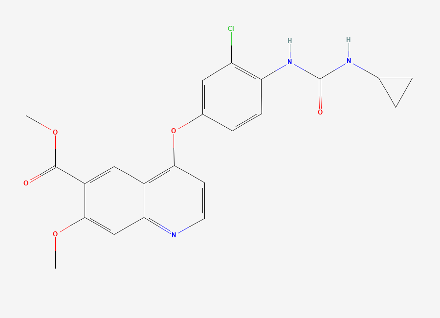 Two-dimensional chemical structure of Methyl 4-(3-chloro-4-(3-cyclopropylureido)phenoxy)-7-methoxyquinoline-6-carboxylate