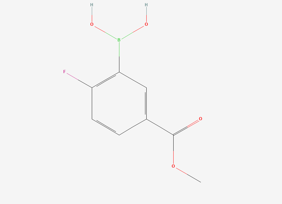 Two-dimensional chemical structure of 2-Fluoro-5-(methoxycarbonyl)benzeneboronic acid