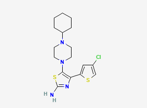 Two-dimensional chemical structure of 4-(4-Chloro-2-thienyl)-5-(4-cyclohexyl-1-piperazinyl)-2-thiazolamine, CAS 570407-42-0