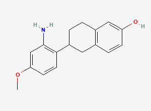 Two-dimensional chemical structure of 6-(2-Amino-4-methoxyphenyl)-5,6,7,8-tetrahydronaphthalen-2-ol