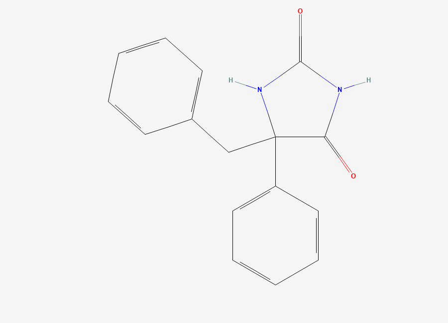 Two-dimensional chemical structure of 5-Benzyl-5-phenylimidazolidine-2,4-dione