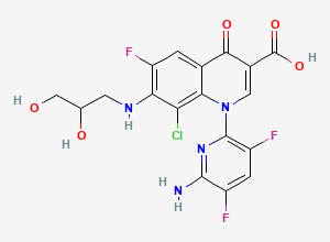 Two-dimensional chemical structure of 1-(6-Amino-3,5-difluoropyridin-2-yl)-8-chloro-6-fluoro-7-(2,3-dihydroxy-n-propylamino)-4-oxo-1,4-dihydroquinoline-3-carboxylic Acid