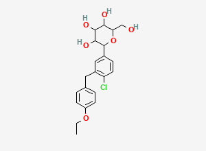 Two-dimensional chemical structure of 2-[4-chloro-3-[(4-ethoxyphenyl)methyl]phenyl]-6-(hydroxymethyl)oxane-3,4,5-triol