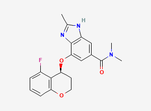Two-dimensional chemical structure of 7-[[(4S)-5-fluoro-3,4-dihydro-2H-chromen-4-yl]oxy]-N,N,2-trimethyl-3H-benzimidazole-5-carboxamide