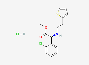Two-dimensional chemical structure of Methyl (2S)-2-(2-chlorophenyl)-2-((2-(thiophen-2-YL)ethyl)amino)acetate hydrochloride