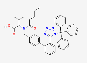 Two-dimensional chemical structure of (2S)-3-methyl-2-[pentanoyl-[[4-[2-(1-trityltetrazol-5-yl)phenyl]phenyl]methyl]amino]butanoic acid