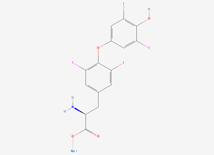 Two-dimensional chemical structure of Levothyroxine Sodium, CAS 55-03-8