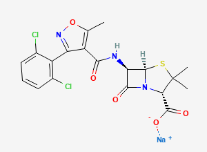 Two-dimensional chemical structure of Dicloxacillin Sodium, CAS 343-55-5
