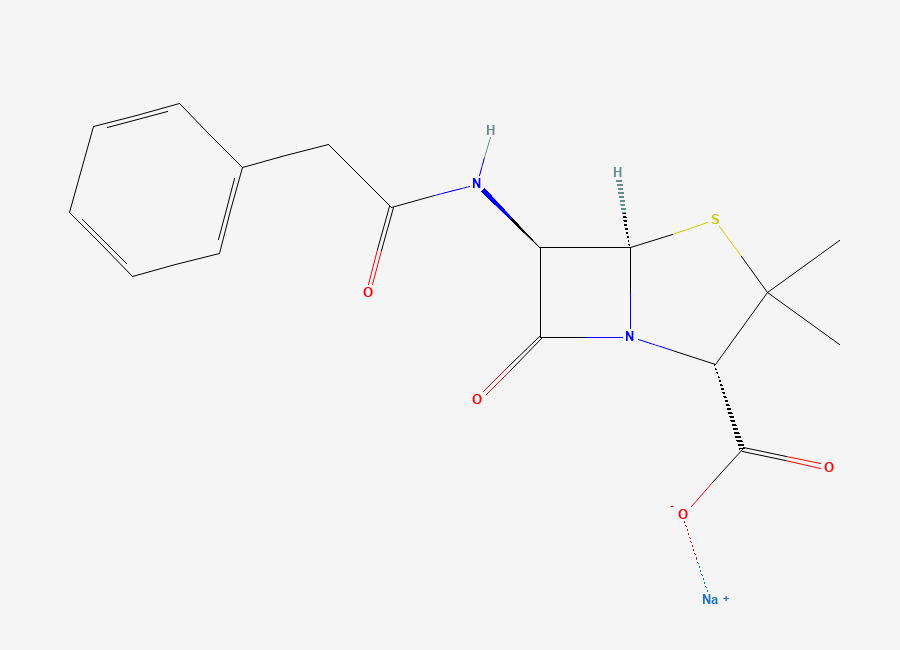 Two-dimensional chemical structure of Benzylpenicillin Sodium, CAS 69-57-8