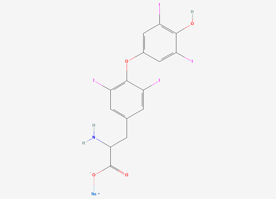 Two-dimensional chemical structure of Levothyroxine Sodium, CAS 25416-65-3