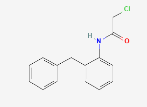 Two-dimensional chemical structure of 2-Chloro-N-[2-(phenylmethyl)phenyl]acetamide, CAS 21535-43-3