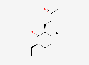 Two-dimensional chemical structure of 6-Ethyl-3-methyl-2-(3-oxobutyl)cyclohexanone, (2S,3R,6R)-