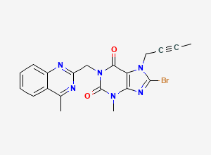 Two-dimensional chemical structure of 1-[(4-Methylquinazolin-2-yl)methyl]-3-methyl-7-(2-butyn-1-yl)-8-bromoxanthine, CAS 853029-57-9