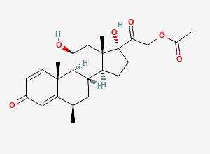 Two-dimensional chemical structure of Methylprednisolone Acetate EP Impurity J / 6β-Μethyl Prednisolone 21-Acetate, CAS 1048031-82-8