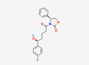 Two-dimensional chemical structure of (R)-3-((S)-5-(4-fluorophenyl)-5-hydroxypentanoyl)-4-phenyloxazolidin-2-one