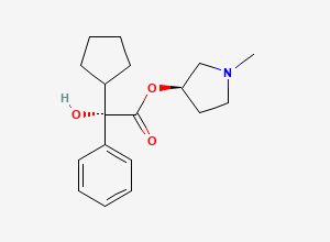 Two-dimensional chemical structure of (R)-1-methylpyrrolidin-3-yl (S)-2-cyclopentyl-2-hydroxy-2-phenylacetate, CAS 937179-78-7