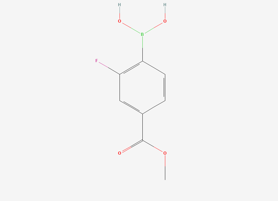Two-dimensional chemical structure of 2-Fluoro-4-(methoxycarbonyl)benzeneboronic acid