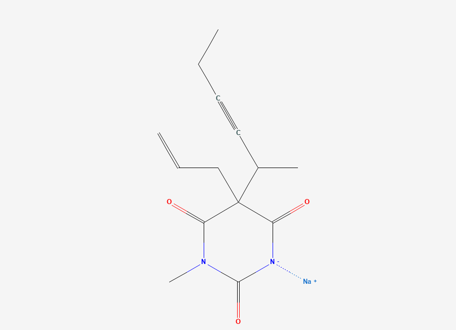 Two-dimensional chemical structure of 2,4,6(1H,3H,5H)-Pyrimidinetrione, 1-methyl-5-(1-methyl-2-pentynyl)-5-(2-propenyl)-, (+/-)-, monosodium salt